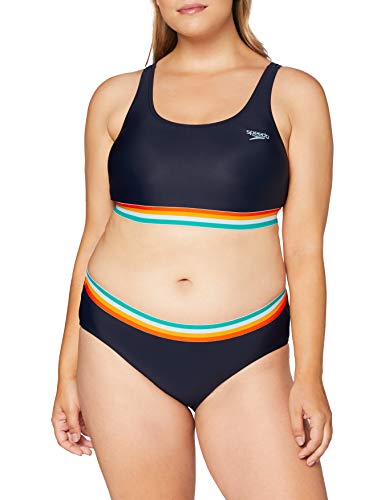 Speedo Solid U-Back 2 Piece Bikini, Mujer, True Navy/Orange Fizz/Mango/Sky Blue/Blue Bay, 34