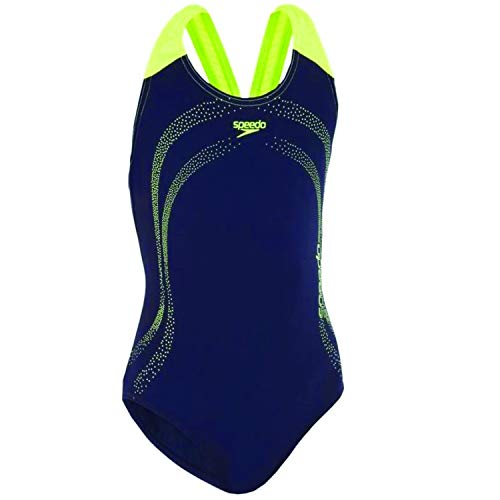 Speedo Splash - Bañador de una pieza para niña, Navy Yellow, 14