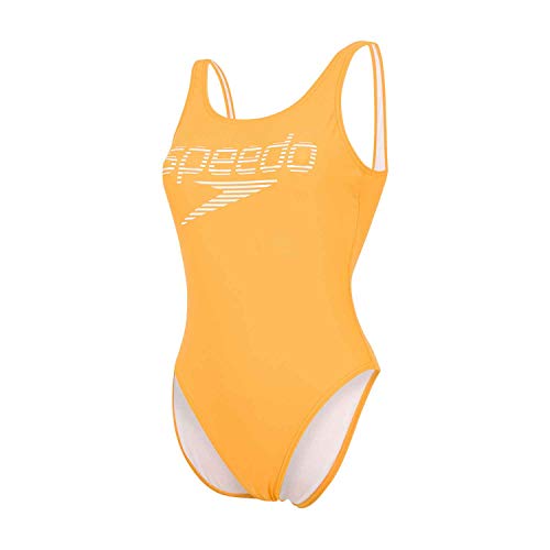 Speedo Stripe Logo Deep U-Back de 1 Pieza, Pernera Alta Bañador, Mujer, Mango/Blanco, 34 (ES 40)