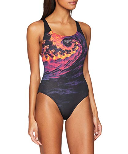 Speedo Swirlywave Placement Powerback, Bañador para Mujer, Multicolor (Swirlywave/negro/rojo psicodélico/brig zes), 38