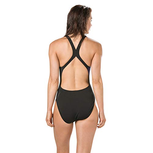 Speedo Swirlywave Placement Powerback, Bañador para Mujer, Multicolor (Swirlywave/negro/rojo psicodélico/brig zes), 38