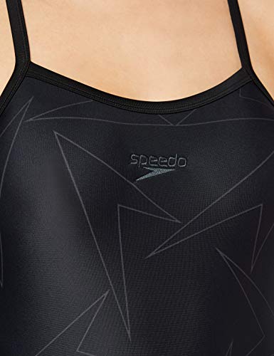 Speedo Turnback Thinstrap con Boomstar Integral Bañador, Mujer, Negro/Gris óxido, 32 (ES 38)