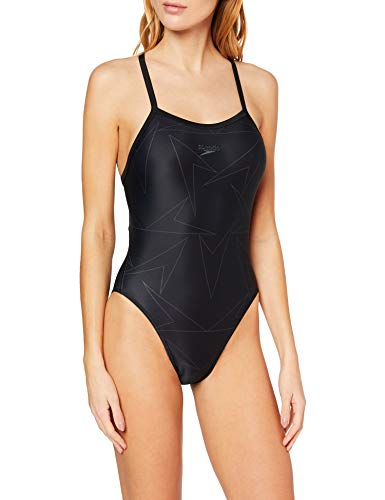 Speedo Turnback Thinstrap con Boomstar Integral Bañador, Mujer, Negro/Gris óxido, 32 (ES 38)