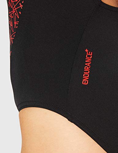 Speedo Women Boom Splice Muscleback Swimsuit - Black/Lava Red, 28