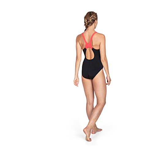 Speedo Women Boom Splice Muscleback Swimsuit - Black/Lava Red, 28