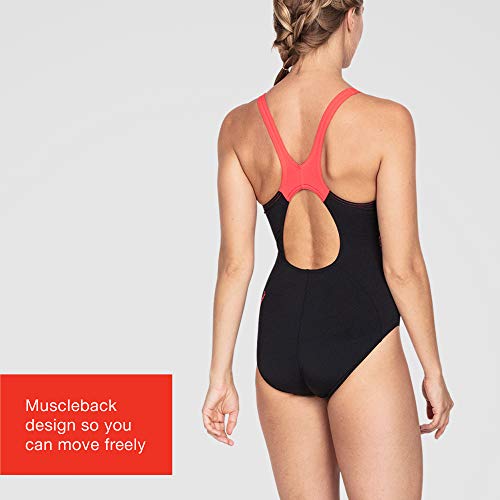 Speedo Women Boom Splice Muscleback Swimsuit - Black/Lava Red, 38