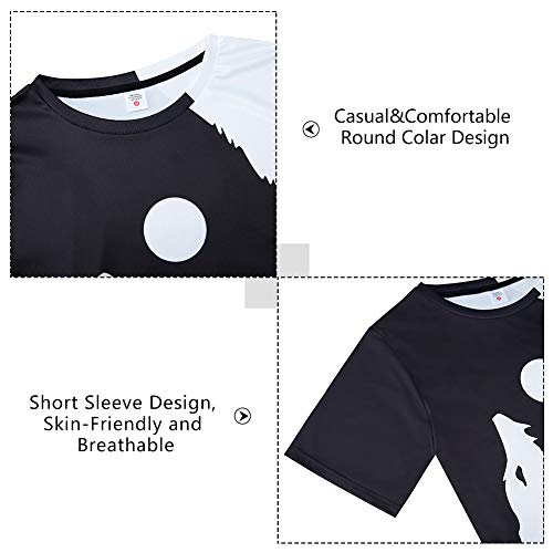 Spreadhoodie Hombre T-Shirt Modelo 3D Lobo Impresos de Dibujos Animados Casual Camiseta de Manga Corta Tees Blanco Negro XL