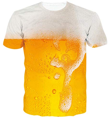 Spreadhoodie Hombres Camiseta 3D Cerveza Patrones Impresos O-Cuello Manga Corta Camiseta Divertidas Galaxia T Shirt Tops M