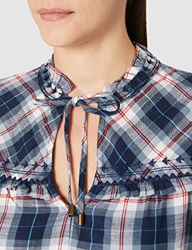 Springfield Blusa Cuadros Volantes Camisa, Azul Medio, 42 para Mujer