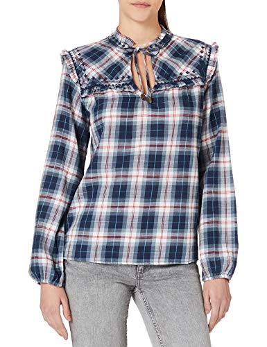 Springfield Blusa Cuadros Volantes Camisa, Azul Medio, 42 para Mujer