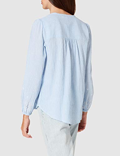 Springfield Blusa Estampada Puños Bordados Camisa, Azul Claro, 40 para Mujer