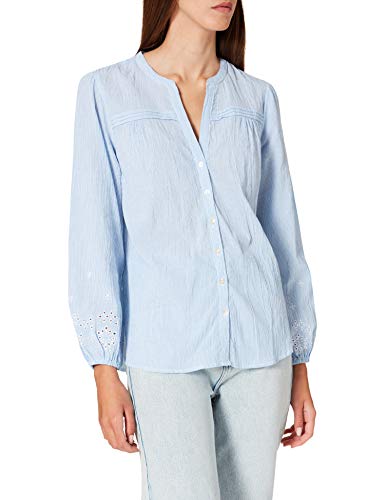 Springfield Blusa Estampada Puños Bordados Camisa, Azul Claro, 40 para Mujer