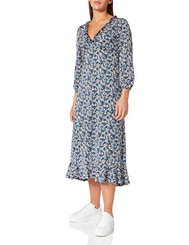 Springfield Vestido Midi Flores, Azul Claro, L para Mujer