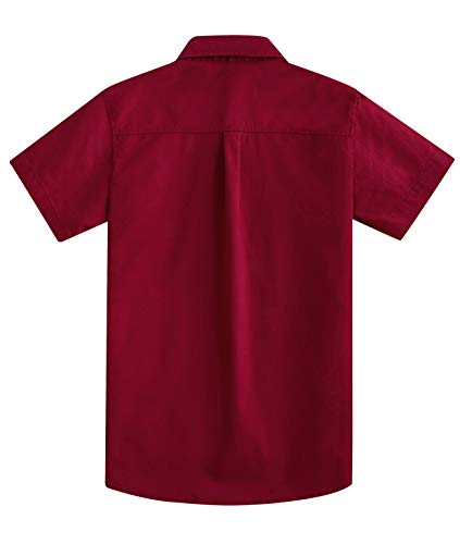 Spring&Gege Chicos Uniforme Escolar Manga Corta Abotonar Camisa para Niño Rojo Vino 9-10 Años