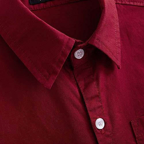 Spring&Gege Chicos Uniforme Escolar Manga Corta Abotonar Camisa para Niño Rojo Vino 9-10 Años