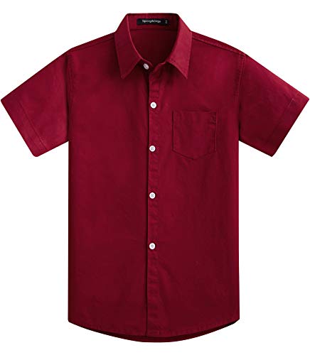 Spring&Gege Chicos Uniforme Escolar Manga Corta Abotonar Camisa para Niño Rojo Vino 9-10 Años