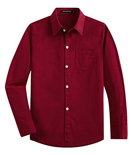 Spring&Gege Chicos Uniforme Escolar Manga Larga Abotonar Camisa para Niño Rojo Vino 11-12 Años