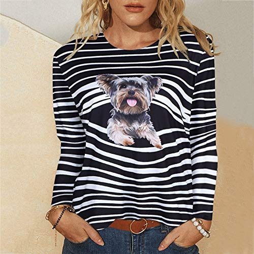 Spritumn Camiseta de Manga Larga de Talla Grande para Mujer Chica Tops de Estampado Gato Perro en 3D Blusa con Cuello Redondo S～XXXL