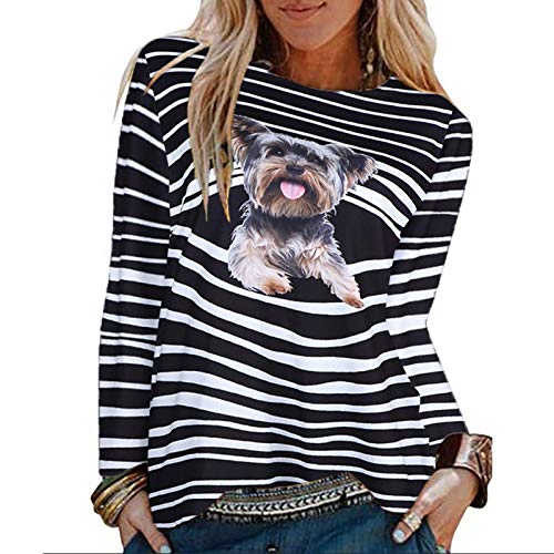 Spritumn Camiseta de Manga Larga de Talla Grande para Mujer Chica Tops de Estampado Gato Perro en 3D Blusa con Cuello Redondo S～XXXL