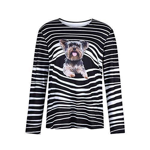 Spritumn Camiseta de Manga Larga de Talla Grande para Mujer Chica Tops de Estampado Gato Perro en 3D Blusa con Cuello Redondo S～XXXL