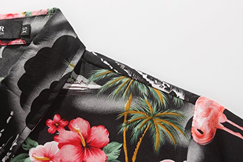 SSLR Camisa de Manga Corta Estilo Hawaiana con Estampado de Flamencos paea Verano Fiesta de Mujer (Medium, Negro)