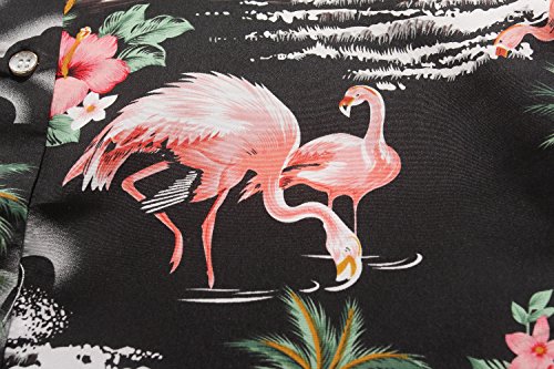 SSLR Camisa de Manga Corta Estilo Hawaiana con Estampado de Flamencos paea Verano Fiesta de Mujer (Medium, Negro)