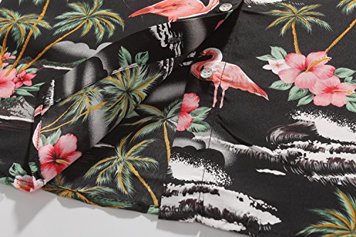 SSLR Camisa de Manga Corta Estilo Hawaiana con Estampado de Flamencos paea Verano Fiesta de Mujer (Medium, Negro)