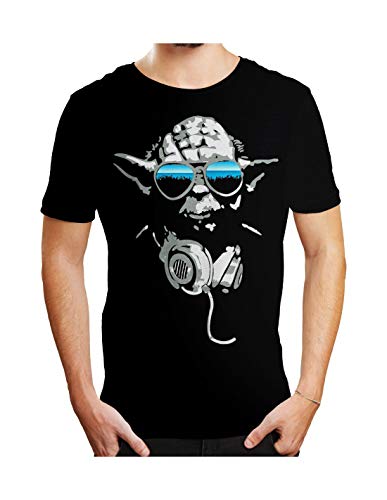 Star Wars DJ Yoda Cool Camiseta, Negro, Small para Hombre