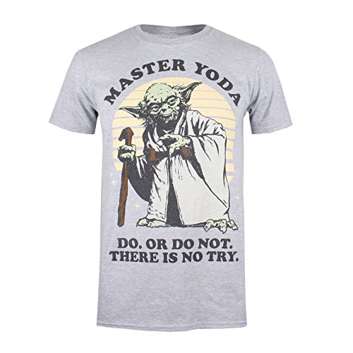 Star Wars Master Yoda Camiseta, Grafito Claro/Negro, S para Hombre