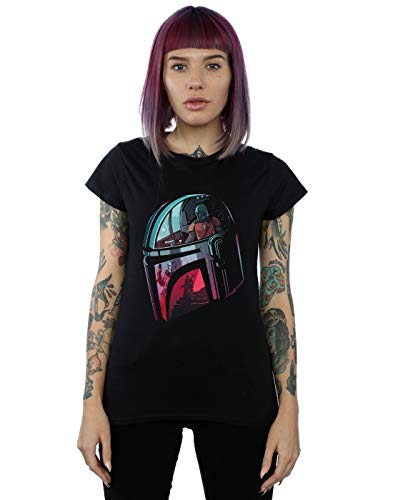 Star Wars Mujer The Mandalorian Mandalore Helmet Reflection Camiseta Negro Large