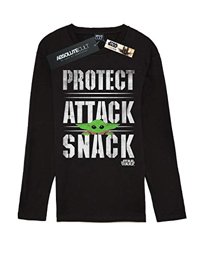 Star Wars Mujer The Mandalorian Protect Attack Snack Novio Fit Manga Larga De La Camiseta Negro XX-Large