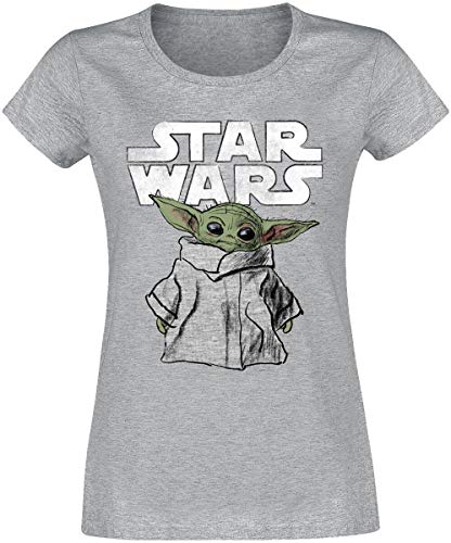 Star Wars The Mandalorian - Child Sketch - Grogu Mujer Camiseta Gris/Melé XL