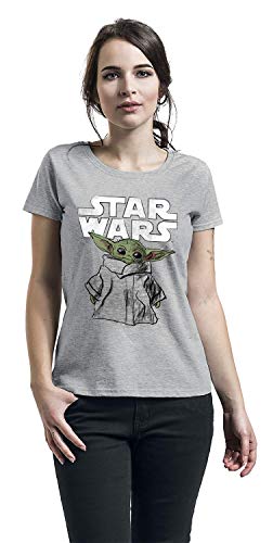 Star Wars The Mandalorian - Child Sketch - Grogu Mujer Camiseta Gris/Melé XXL