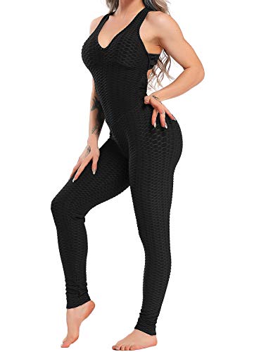 STARBILD Leggings Mallas Deporte de una Pieza para Mujer Sexy Pantalones Texturizados Elásticos con Espalda Abierta para Yoga Fitness #Classic-Negro L