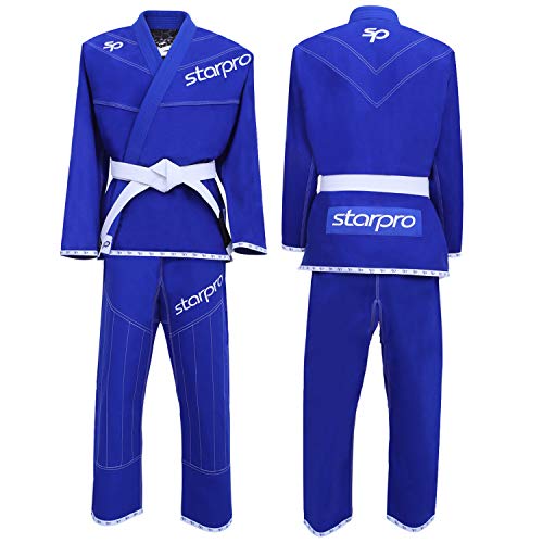 Starpro Kimono BJJ Gi de 450 gramos, mezcla de algodón potente, blanco y negro, de Preshrunk profesional, para entrenamiento y competición, para hombres y mujeres, A0 A1 A2 A3 A4 A5 azul A