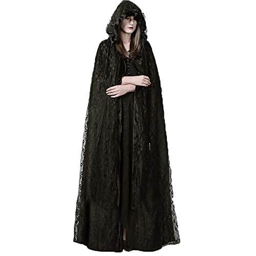 Steelmaster Abrigo de Encaje de sacerdotisa para Mujer gótica Punk Steampunk Holloween Disfraz de Mujer Capa Visual Kei Capa Negra Tamaño Libre