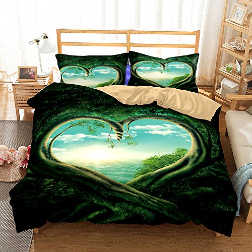 Stillshine Ropa de Cama Funda de edredón y Funda de Almohada Estilo de Bosque primitivo Juego de Cama 100% poliéster con Cremallera Oculta (Ventana del Amor, 220 x 230 cm -Adecuado para Cama 150 cm)