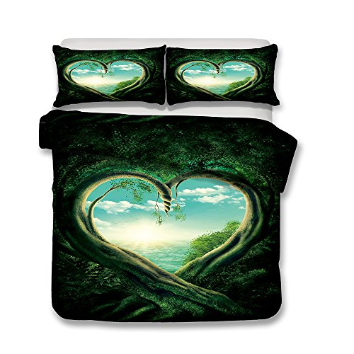 Stillshine Ropa de Cama Funda de edredón y Funda de Almohada Estilo de Bosque primitivo Juego de Cama 100% poliéster con Cremallera Oculta (Ventana del Amor, 220 x 230 cm -Adecuado para Cama 150 cm)