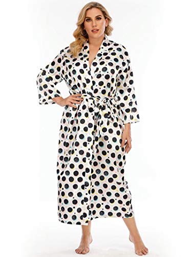 STJDM Bata de Noche,Albornoz para Mujer, Pijama, Kimono de Lunares, Bata de satén de Talla Grande, Ropa de Dormir, Vestido de casa, Vestido de Verano para Dama de Honor, 5XL, Lunares