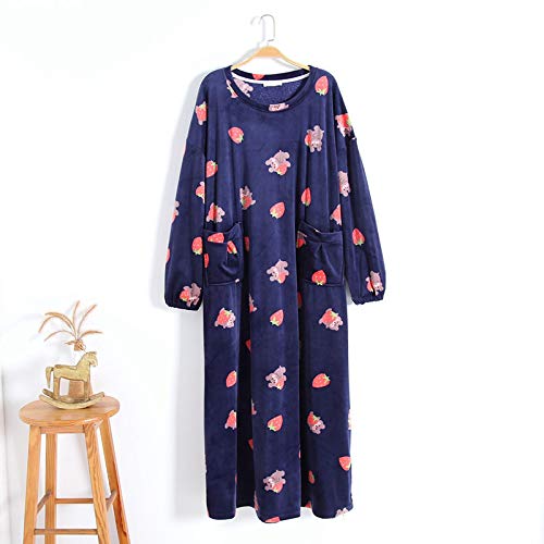STJDM Bata de Noche,Talla Grande 8XL Busto 148cm Mujer Camisones Largos de Lana Mujer Dulce Invierno Camisón Suave Casual Cálido Mujer 6XL (60-100kg) bluestrawberry