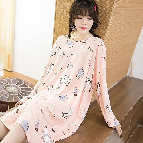 STJDM Bata de Noche,Tallas Grandes 8XL 10XL 100KG 130KG Camisas de Dormir de Dibujos Animados Otoño Vestido de Manga Larga Dama Casual Camisón Mujer Homedress 4XL (60-70KG) Rosa