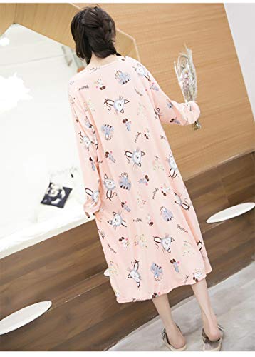 STJDM Bata de Noche,Tallas Grandes 8XL 10XL 100KG 130KG Camisas de Dormir de Dibujos Animados Otoño Vestido de Manga Larga Dama Casual Camisón Mujer Homedress 4XL (60-70KG) Rosa