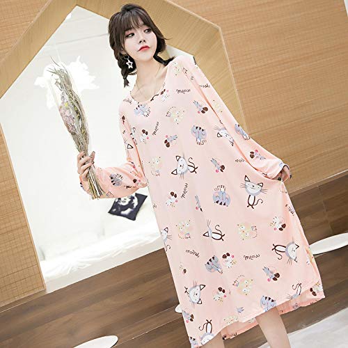 STJDM Bata de Noche,Tallas Grandes 8XL 10XL 100KG 130KG Camisas de Dormir de Dibujos Animados Otoño Vestido de Manga Larga Dama Casual Camisón Mujer Homedress 4XL (60-70KG) Rosa