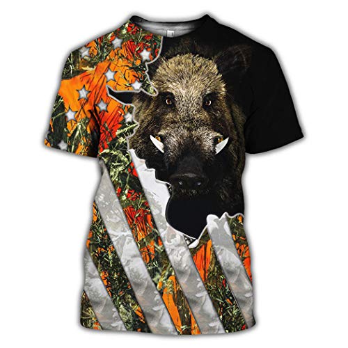 Streetwear Unisex Casual tee Tops Caza Animal Pesca Ciervos Jabalí 3D Impreso Camiseta Verano Mujeres Hombres Manga Corta Style 17 XXL