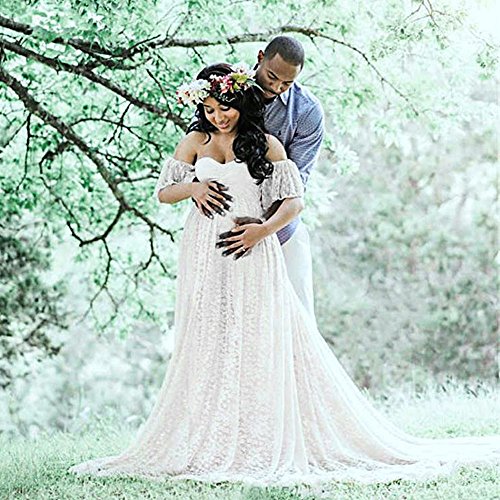 STRIR Mujer Embarazada Largos Vestido de Fiesta Foto Shoot Dress Fotográficas de Maternidad Apoyos De Fotografía, Vestido Largo de Maternidad para sesión fotográfica de Embarazada (Blanco, XXL)