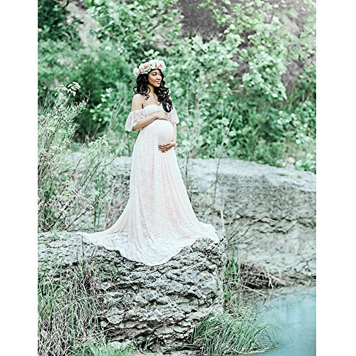 STRIR Mujer Embarazada Largos Vestido de Fiesta Foto Shoot Dress Fotográficas de Maternidad Apoyos De Fotografía, Vestido Largo de Maternidad para sesión fotográfica de Embarazada (Blanco, XXL)