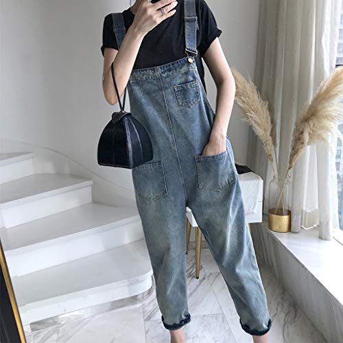 STRIR Mujer Pantalon Mono Peto Vaquero Largo Pantalones Jeans Anchos Baggy Palazzo Casual Elegante Suelto Bolsillos Fiesta (XXL, Azul)