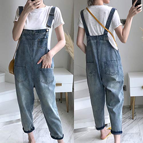 STRIR Mujer Pantalon Mono Peto Vaquero Largo Pantalones Jeans Anchos Baggy Palazzo Casual Elegante Suelto Bolsillos Fiesta (XXL, Azul)