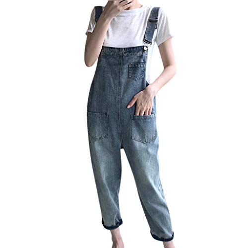 STRIR Mujer Pantalon Mono Peto Vaquero Largo Pantalones Jeans Anchos Baggy Palazzo Casual Elegante Suelto Bolsillos Fiesta (XXL, Azul)