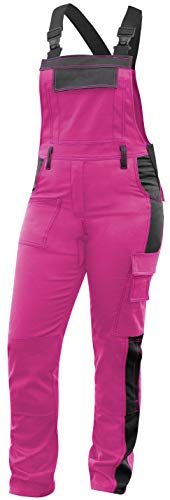 strongAnt® - Pantalón de Peto elástico de Trabajo para Mujer. Pantalón mecánico de Estiramiento Completo con Bolsillos para Rodilleras, Hecho en EU - Rosa/Negro 38